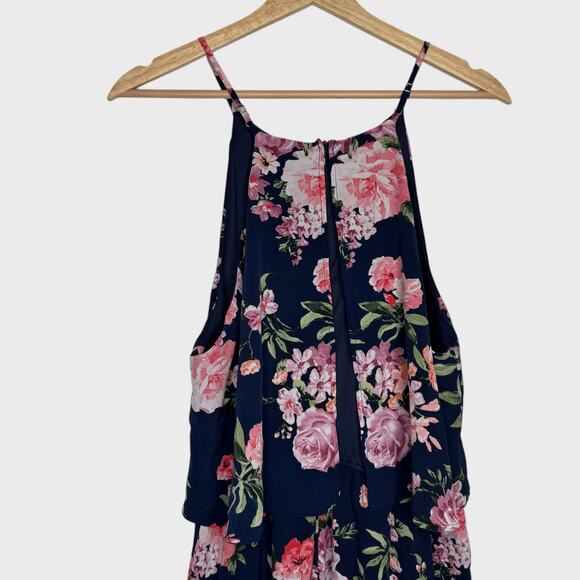 Lulus In the Garden Floral Romper XL Navy Blue Halter High Neck Garden Party - Picture 9 of 11